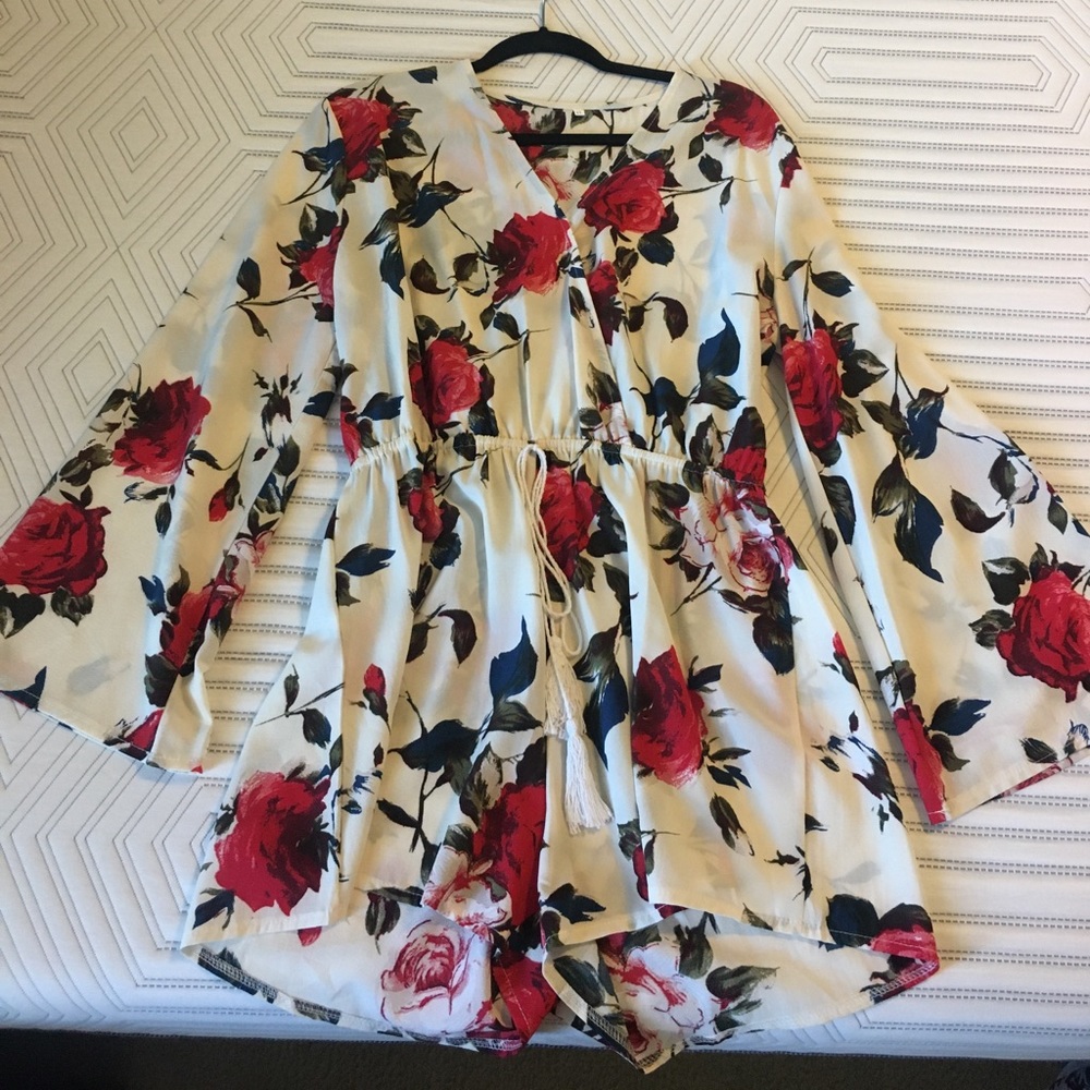 White and red floral romper